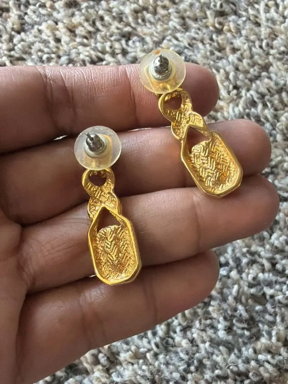 Gold-Tone Drop Earrings with Black Rectangular Stone and Clear Crystal Pave Acce